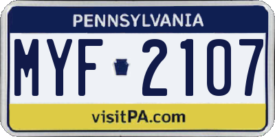 PA license plate MYF2107