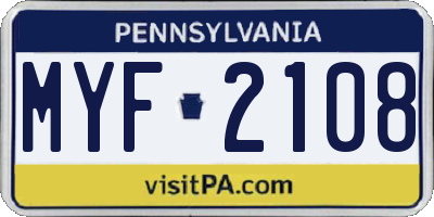 PA license plate MYF2108