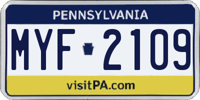 PA license plate MYF2109