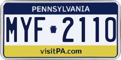 PA license plate MYF2110