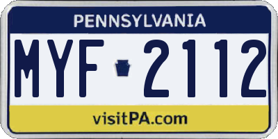 PA license plate MYF2112