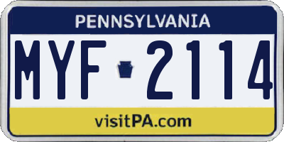 PA license plate MYF2114