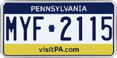 PA license plate MYF2115