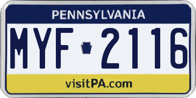 PA license plate MYF2116