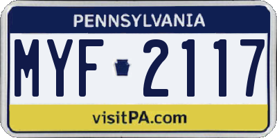 PA license plate MYF2117