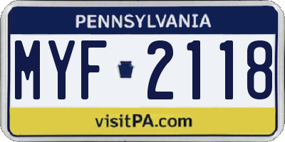 PA license plate MYF2118