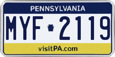 PA license plate MYF2119