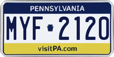 PA license plate MYF2120