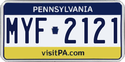 PA license plate MYF2121