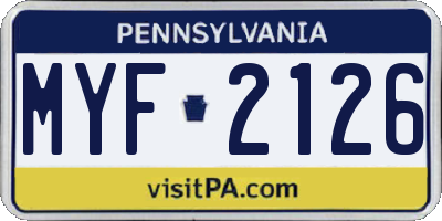 PA license plate MYF2126