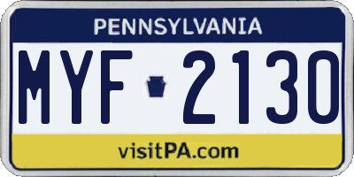 PA license plate MYF2130