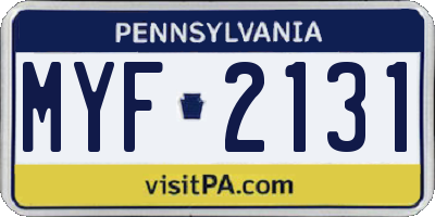 PA license plate MYF2131