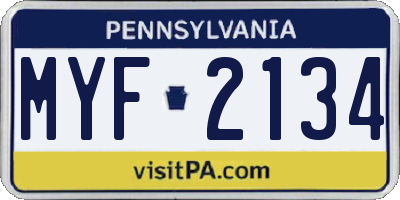 PA license plate MYF2134