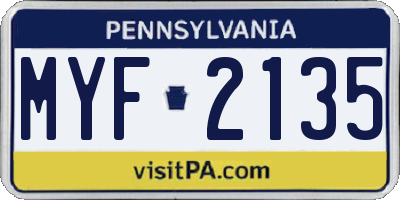 PA license plate MYF2135