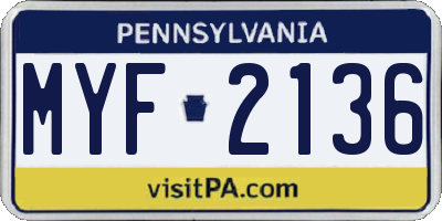 PA license plate MYF2136
