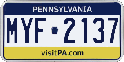PA license plate MYF2137
