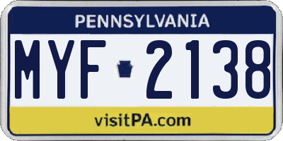 PA license plate MYF2138