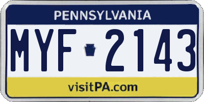 PA license plate MYF2143