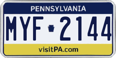 PA license plate MYF2144