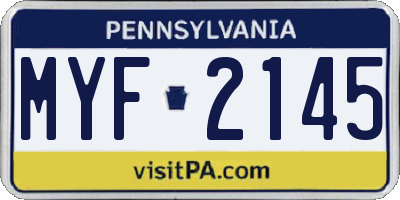 PA license plate MYF2145