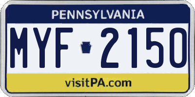 PA license plate MYF2150