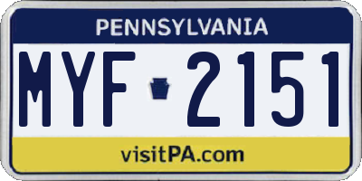 PA license plate MYF2151