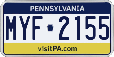 PA license plate MYF2155