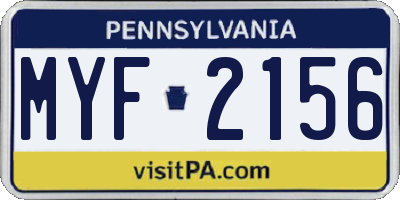 PA license plate MYF2156
