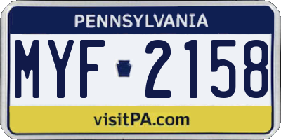PA license plate MYF2158