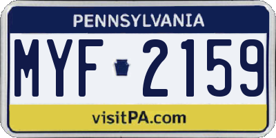 PA license plate MYF2159