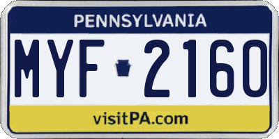 PA license plate MYF2160