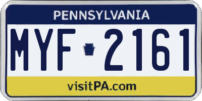 PA license plate MYF2161