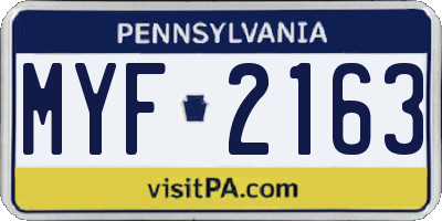 PA license plate MYF2163