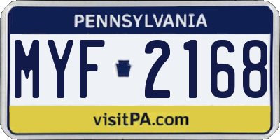 PA license plate MYF2168