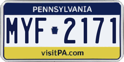 PA license plate MYF2171