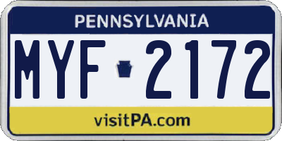 PA license plate MYF2172