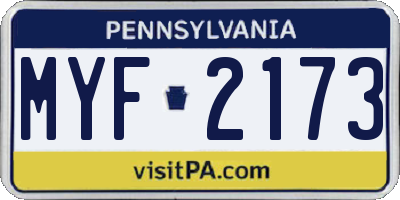PA license plate MYF2173