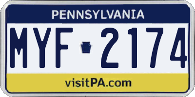 PA license plate MYF2174