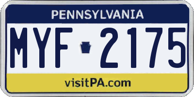 PA license plate MYF2175