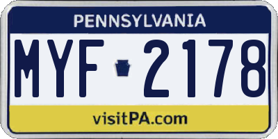 PA license plate MYF2178