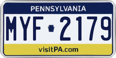 PA license plate MYF2179