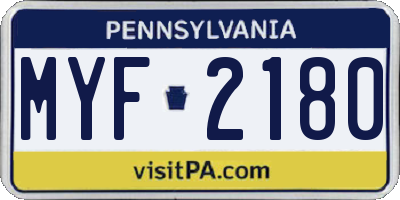 PA license plate MYF2180