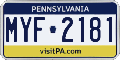 PA license plate MYF2181