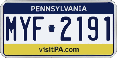 PA license plate MYF2191