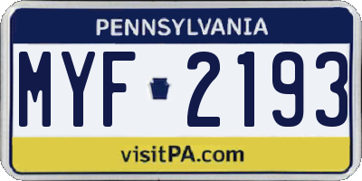 PA license plate MYF2193