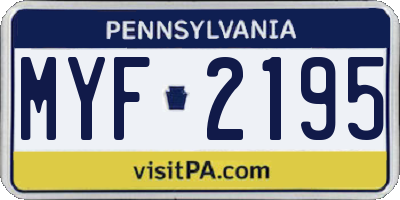 PA license plate MYF2195