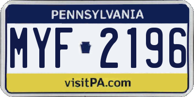 PA license plate MYF2196