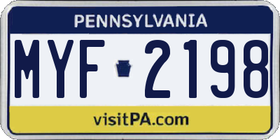 PA license plate MYF2198