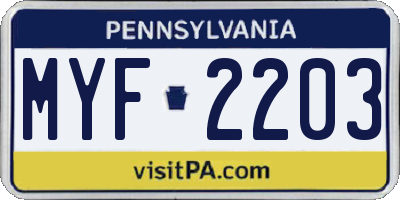 PA license plate MYF2203