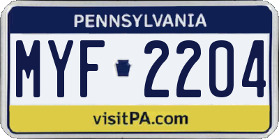 PA license plate MYF2204